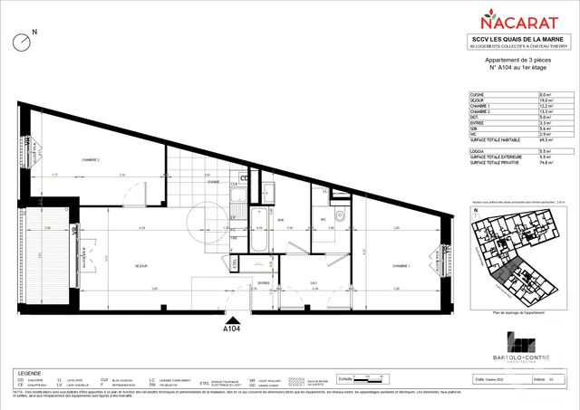 Appartement F3 à vendre - 3 pièces - 69.3 m2 - CHATEAU THIERRY - 02 - PICARDIE - Century 21 Emilie Pelletier